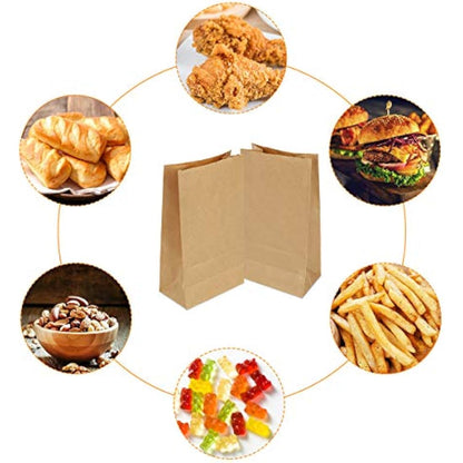 Gaoyong 100 Pieces Brown Paper Bags 12 x 7 x21.5 cm - 70 g./m2 with 100% Pure Kraft Paper for Grocery, Snack, Lunch, Birthday, Xmas Party Supplier and Wedding