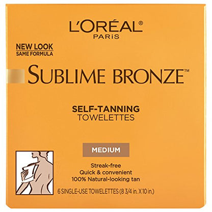 L'Oréal Paris Skincare Sublime Bronze Sunless Tanning Towelettes, Fast-Drying, Streak-Free Self Tanner, 6 ct.