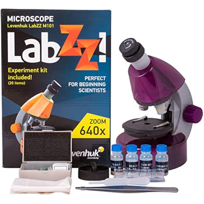 Levenhuk LabZZ M101 Amethyst 640x Portable Microscope Science Kit for Children with LED Light, Kids Beginner Educational STEM Toys Set, Prepared Sample Slides, and Illustarted Experiment Guide (EN)