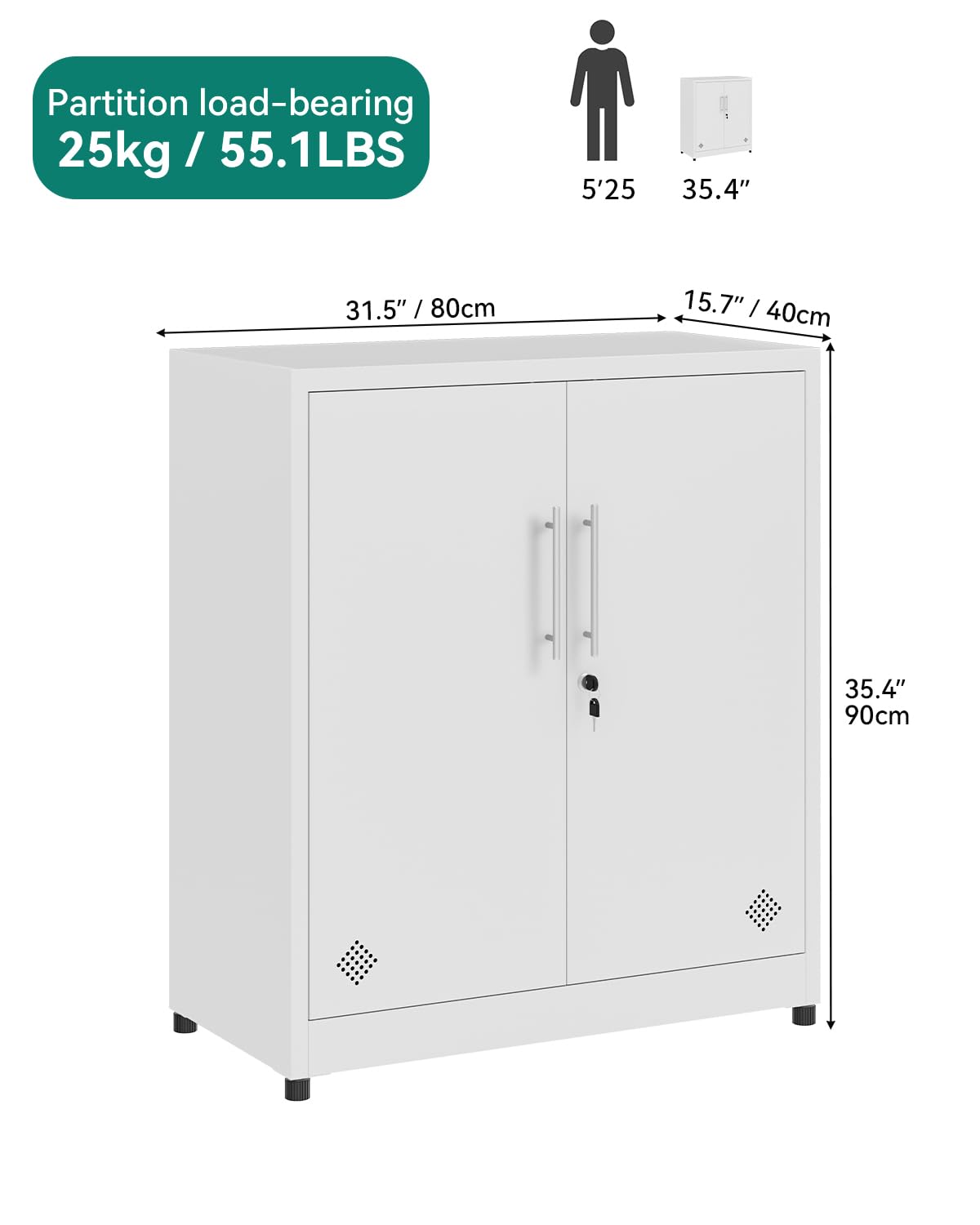 YITAHOME 2 Door Storage Cabinets, Metal Filing Cabinets with Key, Freestanding Storage Cupboard with 2 Adjustable Shelves