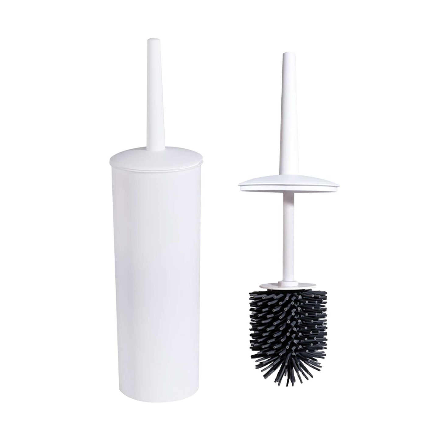 Toilet Brush with Drainage Holder Set,Flex Silicone Anti-Clog Anti-Drip Brush Head, White, 1-Pack