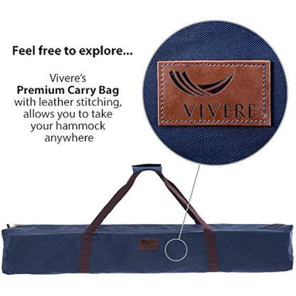 Vivere, Denim Double Cotton Hammock with Space-Saving Steel Stand including Carrying Bag
