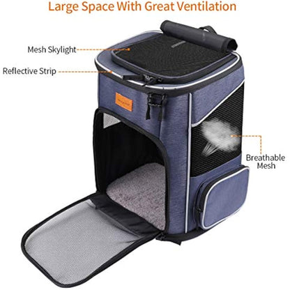 Morpilot® Cat Carrier Backpack, Foldable Pet Carrier Backpack for Cats and Small Dogs, Dog Backpack Carrier with Ventilated Design Inner Safety Strap, Puppy Carrier Bag for Travel Camping Hiking Blue