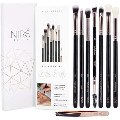 Niré Beauty Eye Brush Set - Award Winning Eye Makeup Brushes for Eyes and Brows Including Eye Shadow Brush Set, Eyebrow Brush and Tweezers