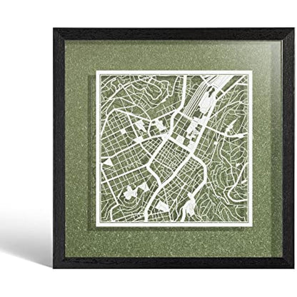 O3 DESIGN STUDIO Stuttgart Paper Cut Map framed, White map, Black frame, 9x9 inches, Gift Boxed, 4 background color, self-changing, Paper Art