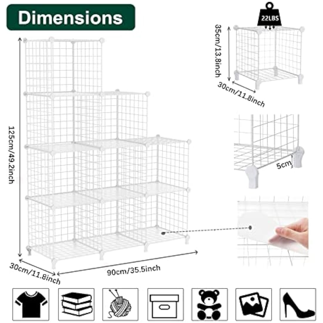 AWTATOS Cube Storage Unit, 9 Cube Wire Storage Shelves, Multifunctional DIY bookcases and Shelving Units Perfect for Office/Livingroom/kitchen/Bathroom, White USCIH09WE