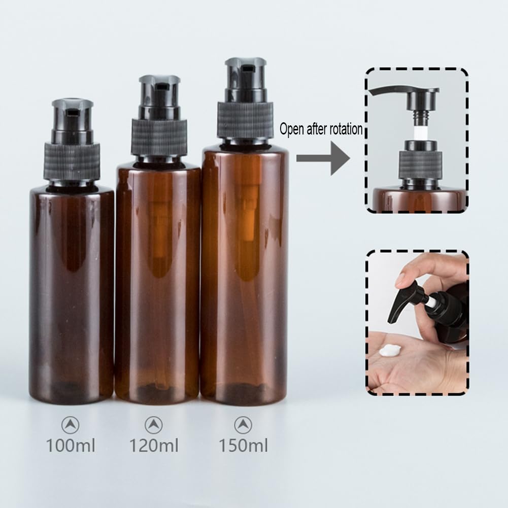 3PCS 100ml/3.4oz Empty Amber Plastic Pump Bottles Lotion Dispensers Storage Container Holder for Lotion Liquid Makeup Removel Oil Shampoo Shower Gel