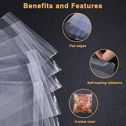 Sabco - 100 Clear Display Bags- Cello Bags OPP- Self Seal Cellophane For Presentation - Food Safe -10 Sizes - Ideal For FBA Cards Envelopes Pictures (12 x 16")