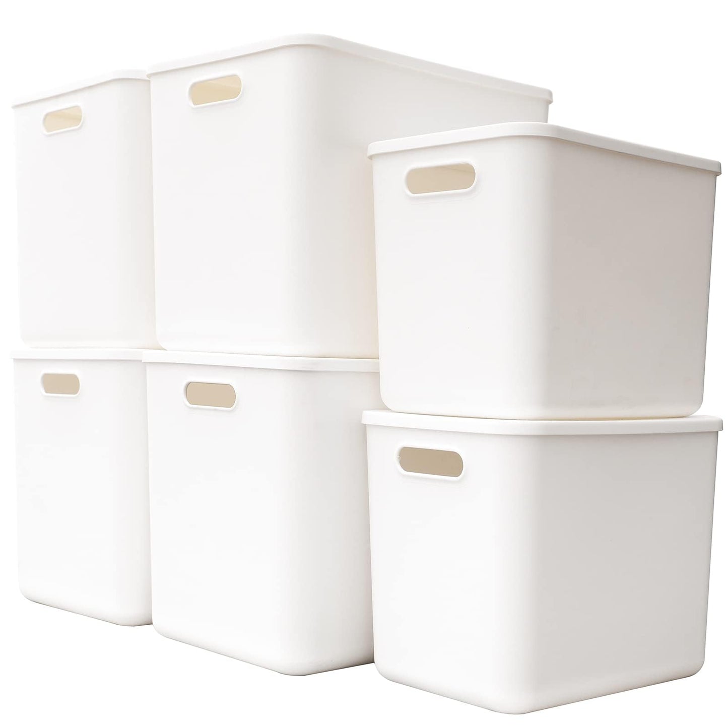 Yangyangyu Plastic Storage Baskets Bins Boxes With Lids,Organizing Container White Storage Organizer Bins For Shelves Drawers Desktop Playroom