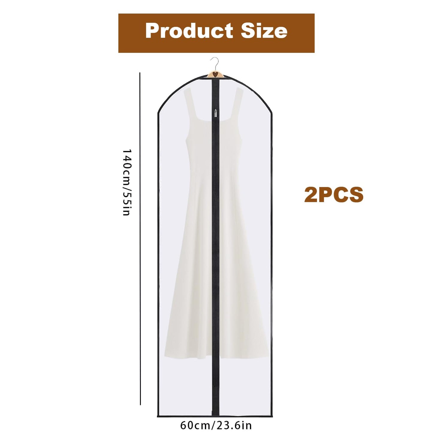 BRITECO 2 Pcs Dress Bags Covers Long, Wedding Dress Garment Bag with Clear Window, Heavy-Duty Zipper, Durable Fabric, Perfect for Travel and Storage