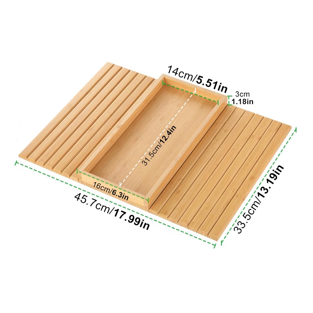 Sofa Arm Tray, Bamboo Foldable Couch Tray with Anti-Slip Fabric Backing, Sofa Side Table for Drinks, Snack, Magazine, and Remote(wood)