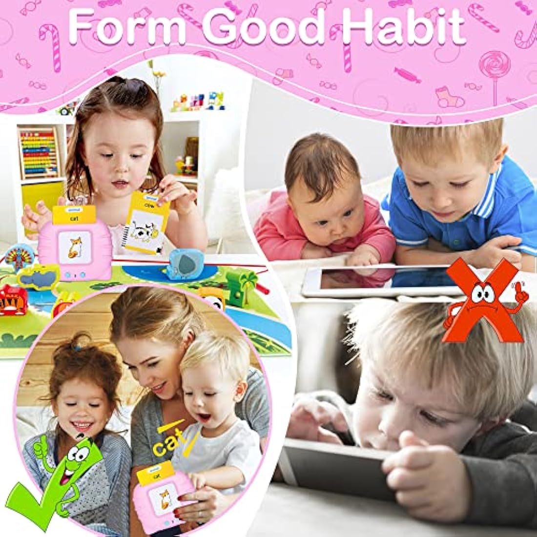 Talking Flash Cards Early Educational Toys for 3 4 5 6 Year Old Baby Boys Girls, Preschool Learning Reading Machine with 224/510 Words, Montessori Interactive Gift for Kids Toddlers