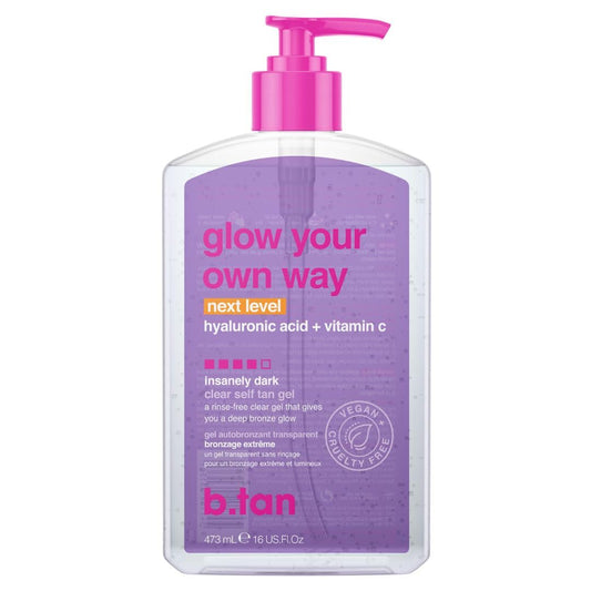 b.tan Clear Self Tanning Gel | Glow Your Own Way Next Level - Best, No Transfer, Express, Fake Tan Lotion, Use less for a Gradual Bronze or More for