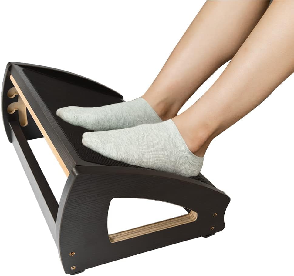 StrongTek Under Desk Footrest Wood 3 Adjustable Heights Office Black