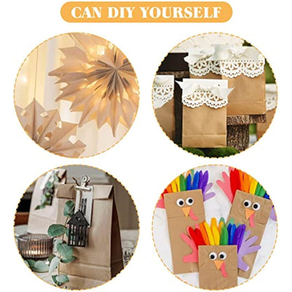 G2PLUS 100 Medium Brown Kraft Paper Bags - 13x8x24 CM Candy Favor Bags with Stickers for Snack, Birthday, Wedding and Party
