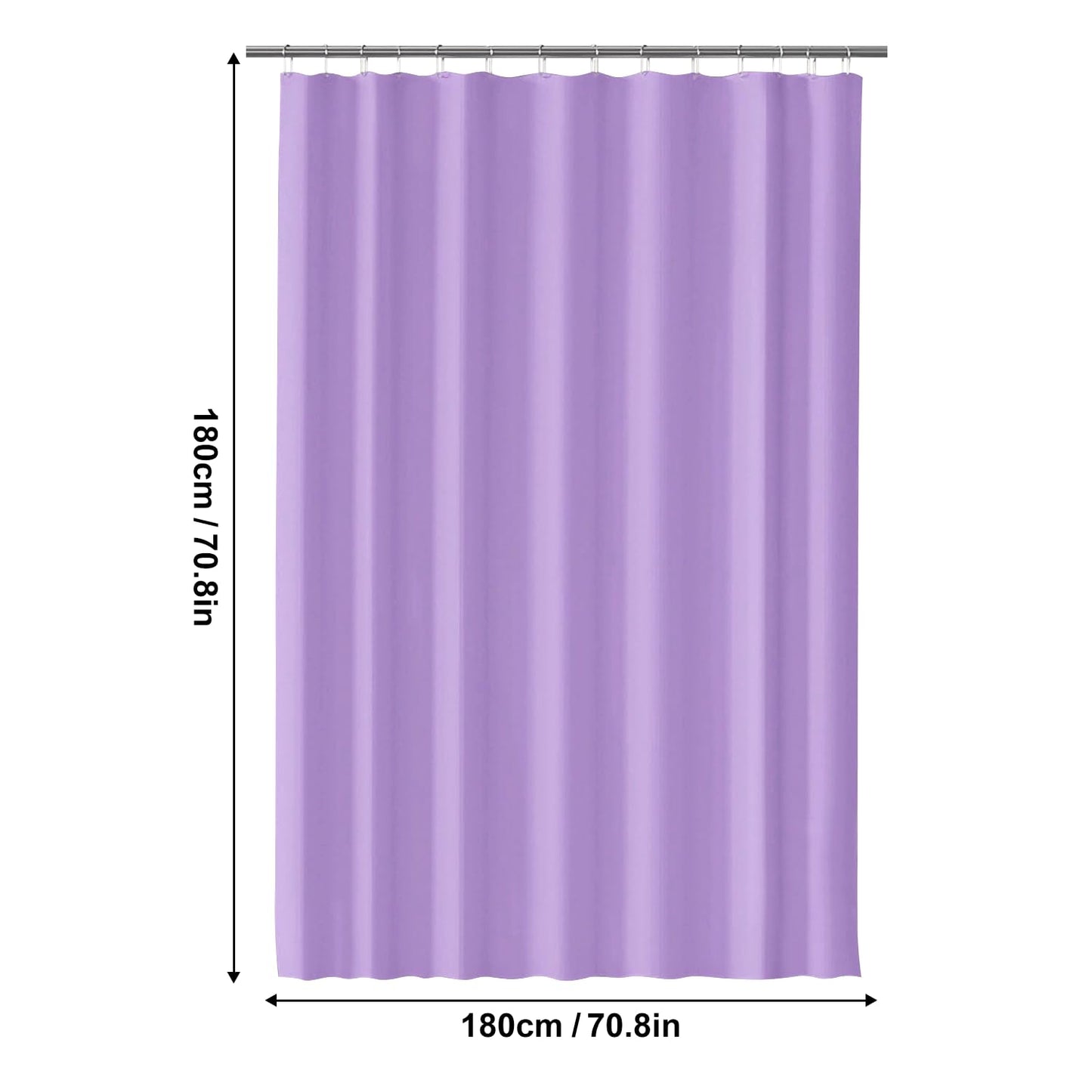 LUKDUNG 180 x 180 cm Bath Curtain, Anti-Mould Shower Curtain for Bathroom, Bathtub, Made of Fabric, Waterproof, Washable PEVA With 12 Rings