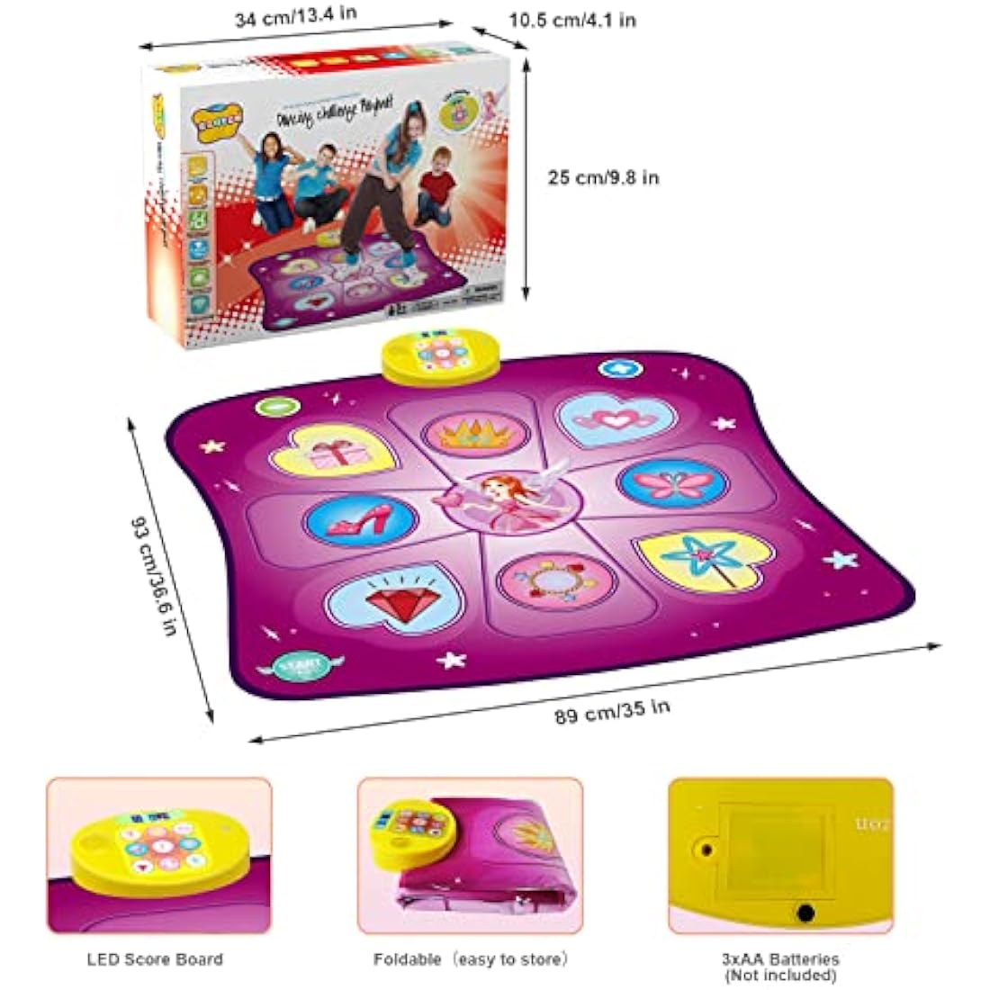 Dance Mat Toys for Girls, Play Mat with LED Lights, Adjustable Volume, 3 Game Modes, Built-in Music, Dance Game Pad Toy Christmas Birthday Gifts for 3 4 5 6 7 8 9+ years old kids (Purple)