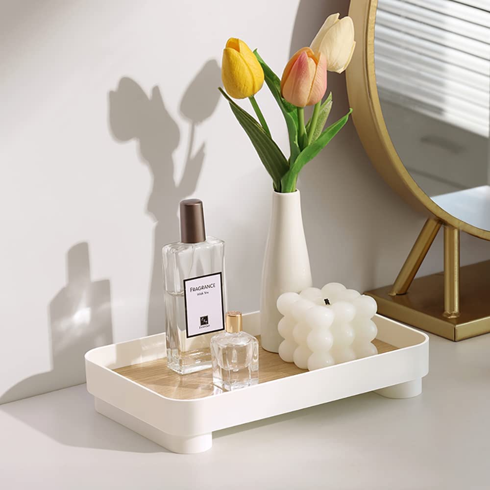 Vanity Tray, Wooden Bathroom Storage Tray, Rectangle Cosmetic Organizer Tray, Decorative Storage Tray with Base For Coffee Perfume Soap Towel Jewelry