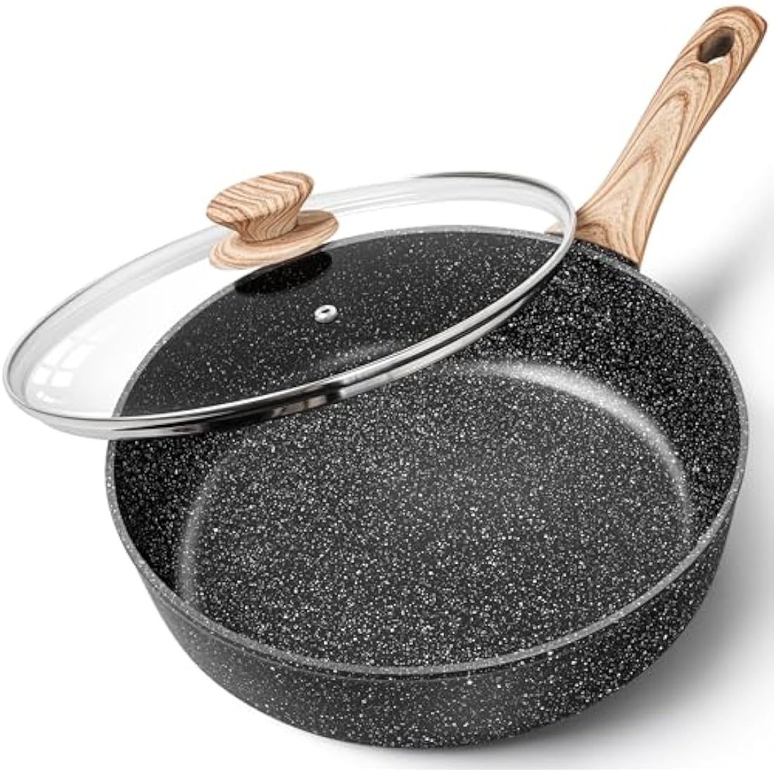 MICHELANGELO Deep Frying Pan 28cm, Non Stick Saute Pan 28 cm, Fry Pan with Lid with Soft Bakelite Handle, Sautepan with Lid, Deep Frying Pans for Induction Hob, Black