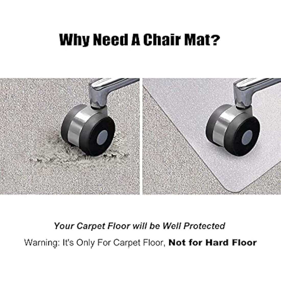 Kuyal 75x120cm Carpet Chair Mat PVC Home Office Chair Mat for Low and No Pile Carpeted Floors, Clear, Studded, BPA Free