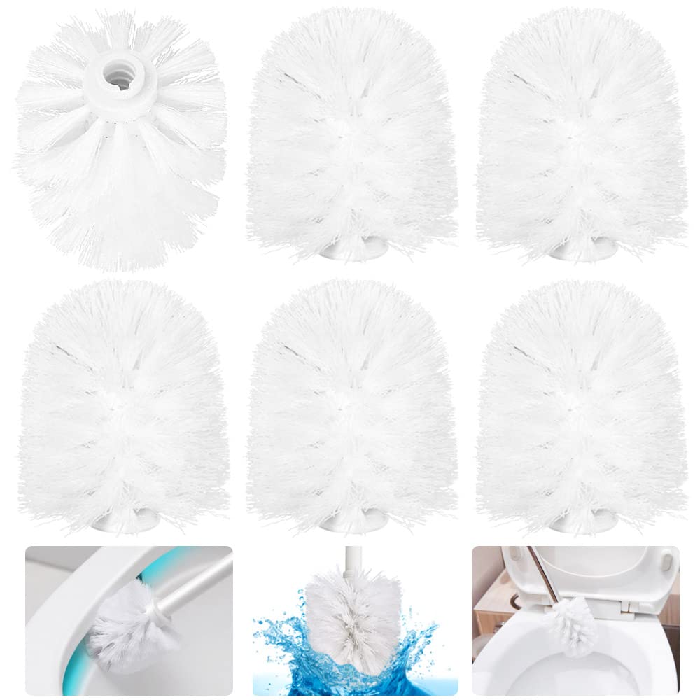 FIGFYOU 6 Pcs Replacement Toilet Brush Head, Easy Screw-On Universal Toilet Cleaning Brushes Head Loose Toilet Brush Head White Brush Head with