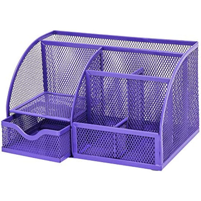 EXERZ Desk Organiser/Mesh Desk Tidy Caddy/Pencil Holder Multifunctional with 7 Compartments - Purple