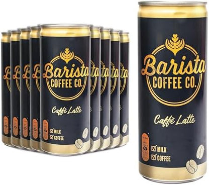 Barista Coffee Co. Medium Roast Caffe Latte Iced Coffee Drink Tin Can, Ready To Drink, 250 ml (Pack of 12)