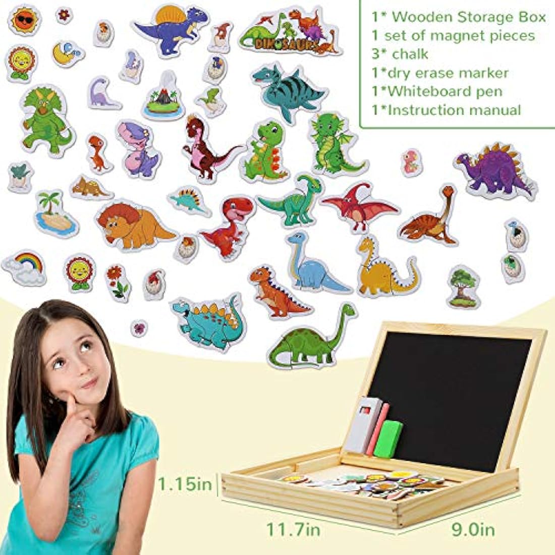 COOLJOY Wooden Magnetic Puzzle toys | Dinosaur Toys for 3 Year Old Boys | Dinosaur Magnetic Board 100+ PCS for Kids | Wooden Toys for Boys Girls Kids 3 4 5 Year Olds