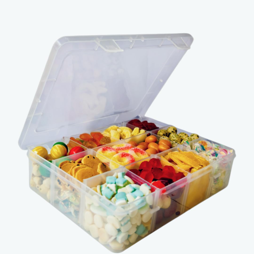 LAifu Snack Box Large, Snack Box with 12 Removable Compartments, Divided Snackle Boxes Trays with compartment for Candy, Spices, Fruits, Nuts, Chips