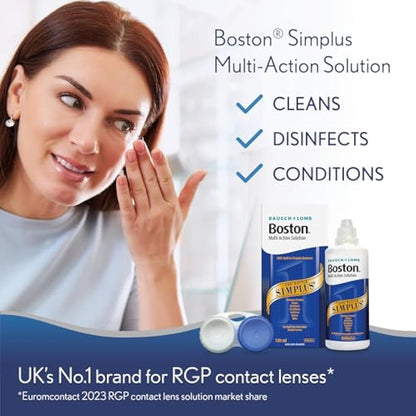 Boston Simplus Multi-Action Solution, 4x 120ml Contact Lens Solution for Rigid Gas Permeable Contact Lenses - Clean, Disinfect & Condition with 4x Lens Cases