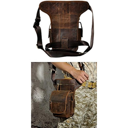 Le'aokuu Mens Genuine Leather Messenger Riding Hip Bum Waist Pack Drop Leg Cross Over Thigh Bag