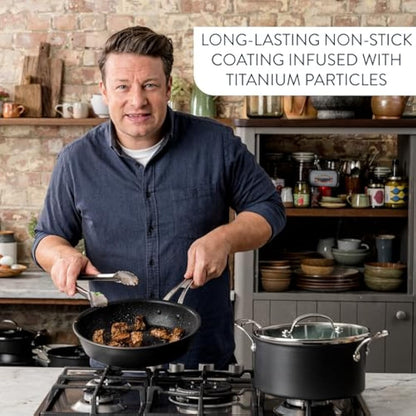Tefal Jamie Oliver Cook’s Classics Frying Pan, 28cm, Non-Stick, Oven-Safe, Induction, Riveted Handle, Hard Anodised Aluminium, H9120644, Black