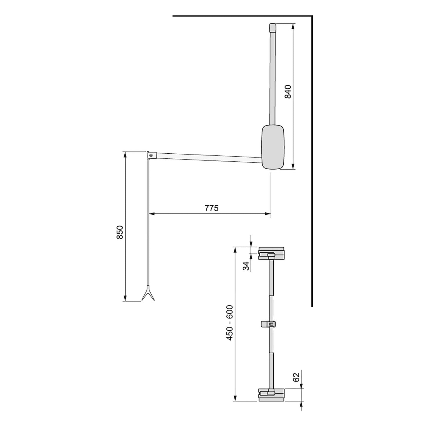 Emuca - Pull Down Hanging Rail for Wardrobe, Pull Down Wardrobe Rail Lift, Adjustable Width 450-600mm, Chromed,7067011