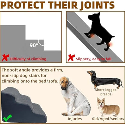 Trhillsbrad Dog Stairs for Small Dogs and Cats - 3-Step Non-Slip Stable Indoor Steps - 40x60x40cm