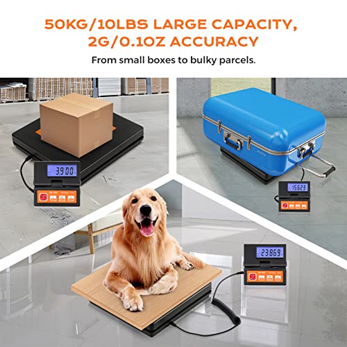 Bonvoisin Postal Scale Digital 50kg/110lb Parcel Shipping Scale with Separate Large LCD Display, 2 AAA Batteries & UK Power Adapter Included, g/kg/oz/lb Switchable, with Stable & Hold Indication