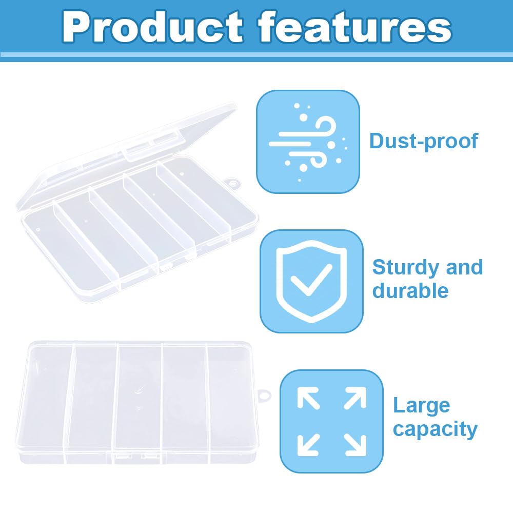 WYAN 8 Pcs Five grids Storage Box, Small Bead Organizers and Storage, Storage Organizers Box, Rectangle Bead Holder