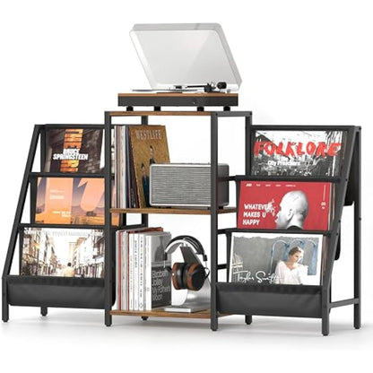 Bikoney Record Player Stand with 280 Album Vinyl Storage, Turntable Cabinet with CD Rack Media Console for Home Audio, Stereo & Vinyl Record Display