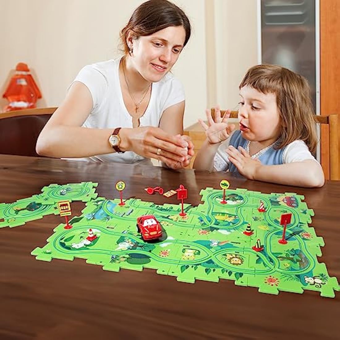 Plastic Puzzles for Kids Ages 3-5 with A Cute Car, Toddler Puzzle Track Play Set Gift, Critical Thinking Educational Toys, Toys for 3 4 5 6 Year Old Boys Girls, Montessori Toys for Kids