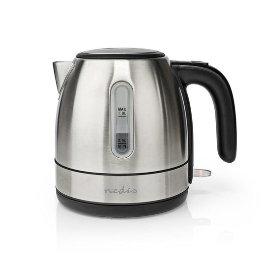 Nedis 1L Electric Kettle with Quick Boil Time, Boil-Dry Protection, 360? Cordless Base and Removable Filter, 2150W - Stainless Steel