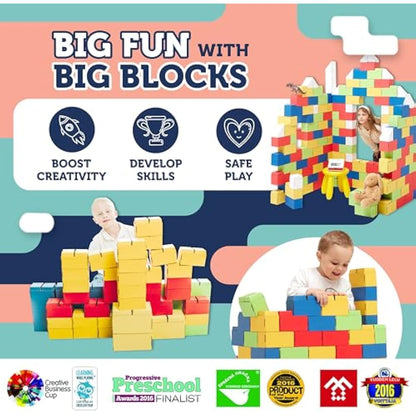 GIGI BLOKS 200 XXL Large Building Blocks for Kids Stackable & Interlocking | Children's Cardboard Building Bricks, Sturdy and Easy to Assemble | Creative Real-Size Kids Construction Toys (Coloured)