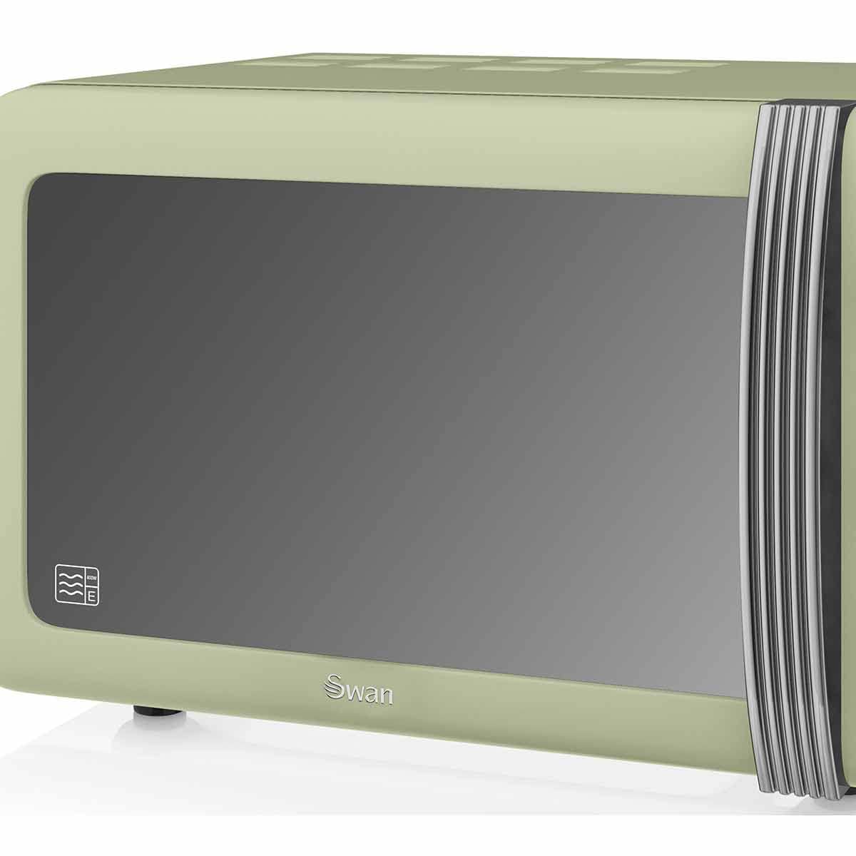 Swan SM22030LGN Retro LED Digital Microwave with Glass Turntable, 5 Power levels & Defrost Setting, 20L, 800W, Green