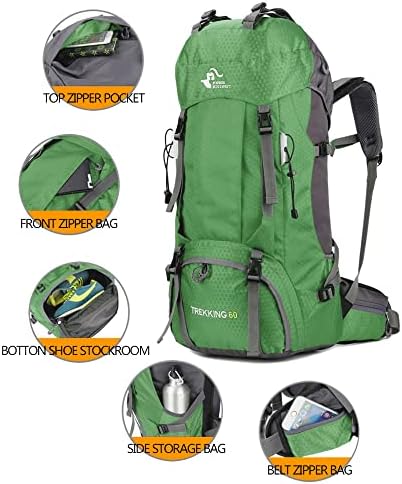 Bseash 60L Waterproof Hiking Camping Backpack with Rain Cover, Lightweight Outdoor Sport Travel Daypack Rucksack for Climbing Skiing