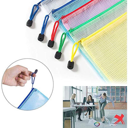 Vicloon Plastic Wallets, 10Pcs A3 Zip Lock Bags Mesh Document Wallet Document Folders Plastic Pockets Zipper File Wallet for School Office Homework Travel Storage Bags