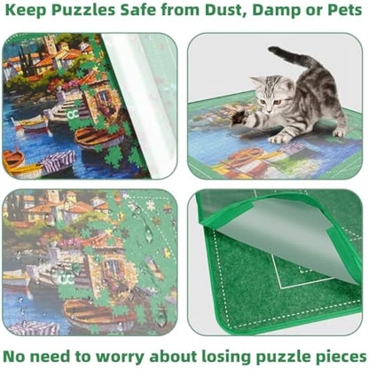MOZOOSON Jigsaw Puzzle Board - 1000 Pieces Storage, Puzzle Storage Board 32 x 22inches, Jigsaw Puzzle Accessories for Easy Move and Store (6 Puzzle Sorting Trays & 1 Clear Cover)