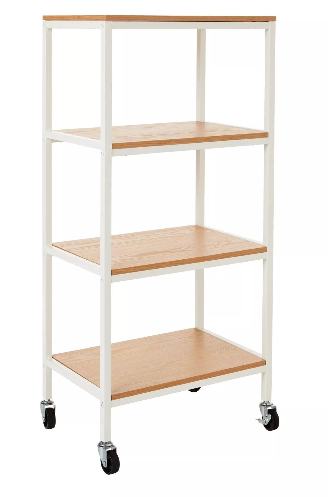 A ASPECT 4 Tiers Storage Trolley On Wheels With Wooden Shelves,Natural/White