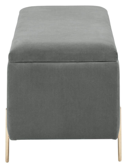 GFW Mystica Ottoman Storage Bench, Grey Storage Box with Gold Effect Legs, Upholstered Blanket Box and Bedroom Storage Seat