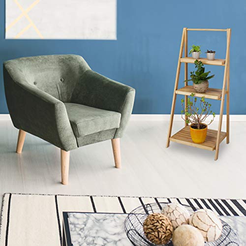 Relaxdays Flower Stand, 3 Shelves, Bamboo, Foldable, Ladder Shelf, Plant Pedestal, HxWxD: 99 x 45 x 32 cm, Wood, Natural Brown