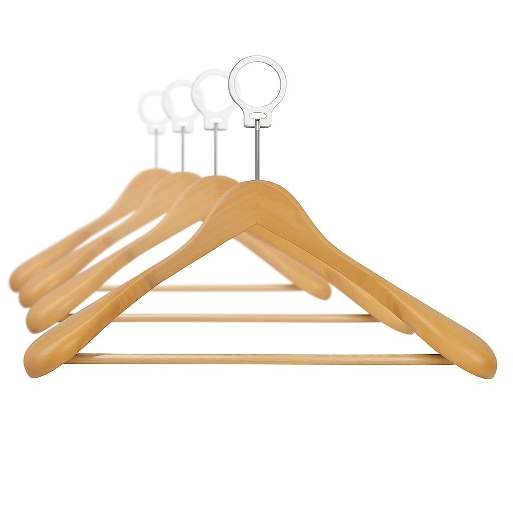 MELA'S Pack of 10 Hotel Maple Wood Hangers Coat and Suit Hangers Wide Shoulder Hangers with Safety Hooks - 45cm (17.7")