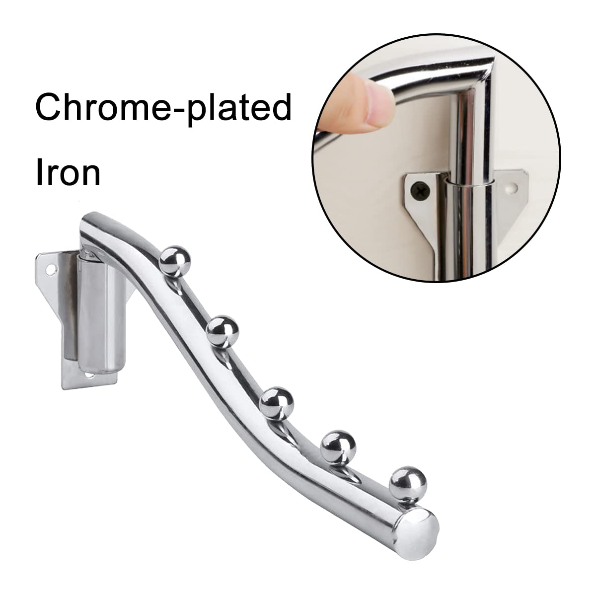 通用 Wall Mount Clothes Hanger,180° Folding Clothes Rail for Bedrooms,Laundry Rooms,Bathrooms(5 Hooks Length 28 CM)