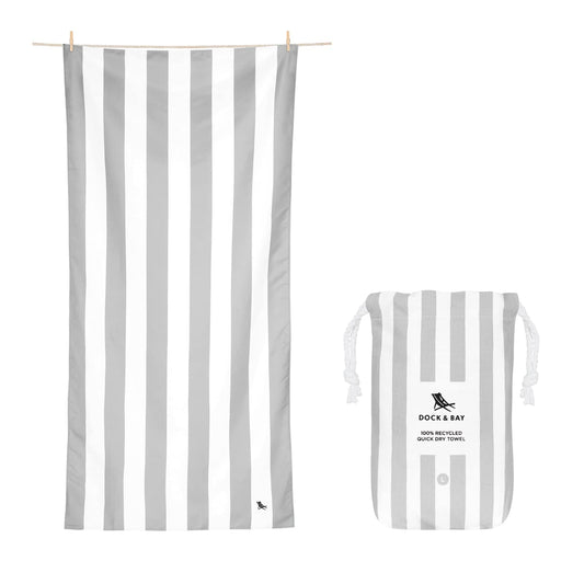 Dock & Bay Beach Towel - Quick Dry, Sand Free - Compact, Lightweight - 100% Recycled - Includes Bag - Cabana Light - Goa Grey - Extra Large (200x90cm,